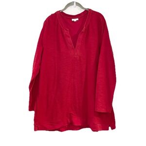 J Jill  Soft Touch Cotton Blend Red Tunic Blouse Long Sleeve Lagenlook V-Neck XL